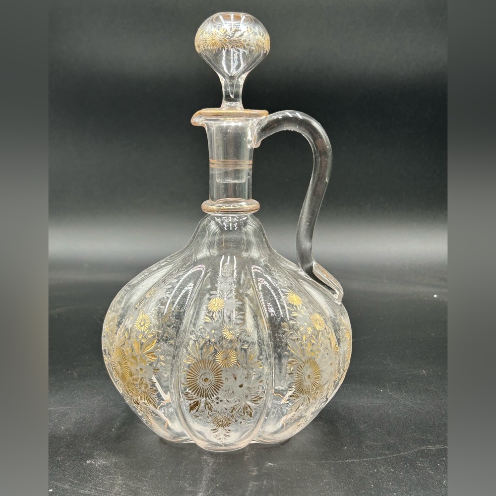 Antique decanter clear and gold, barware, New Year’s Eve